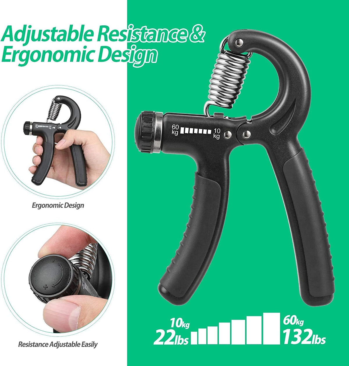 Adjustable Hand Grip Strengthener – Forearm & Wrist Exerciser with 22-132lbs (10-60kg) Adjustable Resistance for Athletes - Ironwearpro