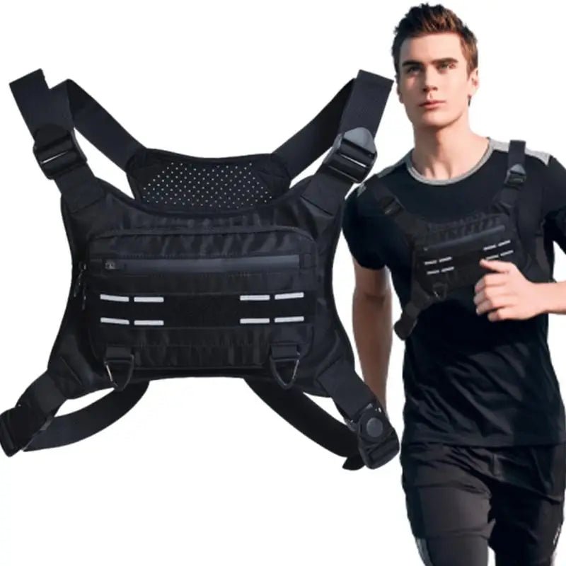 Adjustable Running Vest & Chest Pack – Reflective Sports Chest Bag with Phone Holder for Cycling, Training & Outdoor Fitness - Ironwearpro