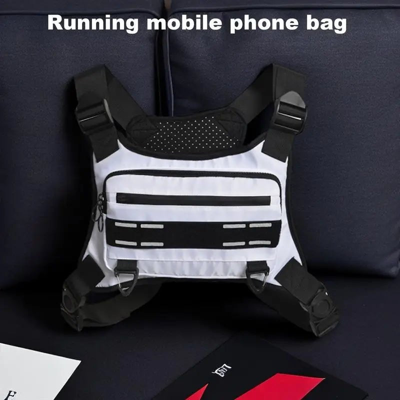 Adjustable Running Vest & Chest Pack – Reflective Sports Chest Bag with Phone Holder for Cycling, Training & Outdoor Fitness - Ironwearpro