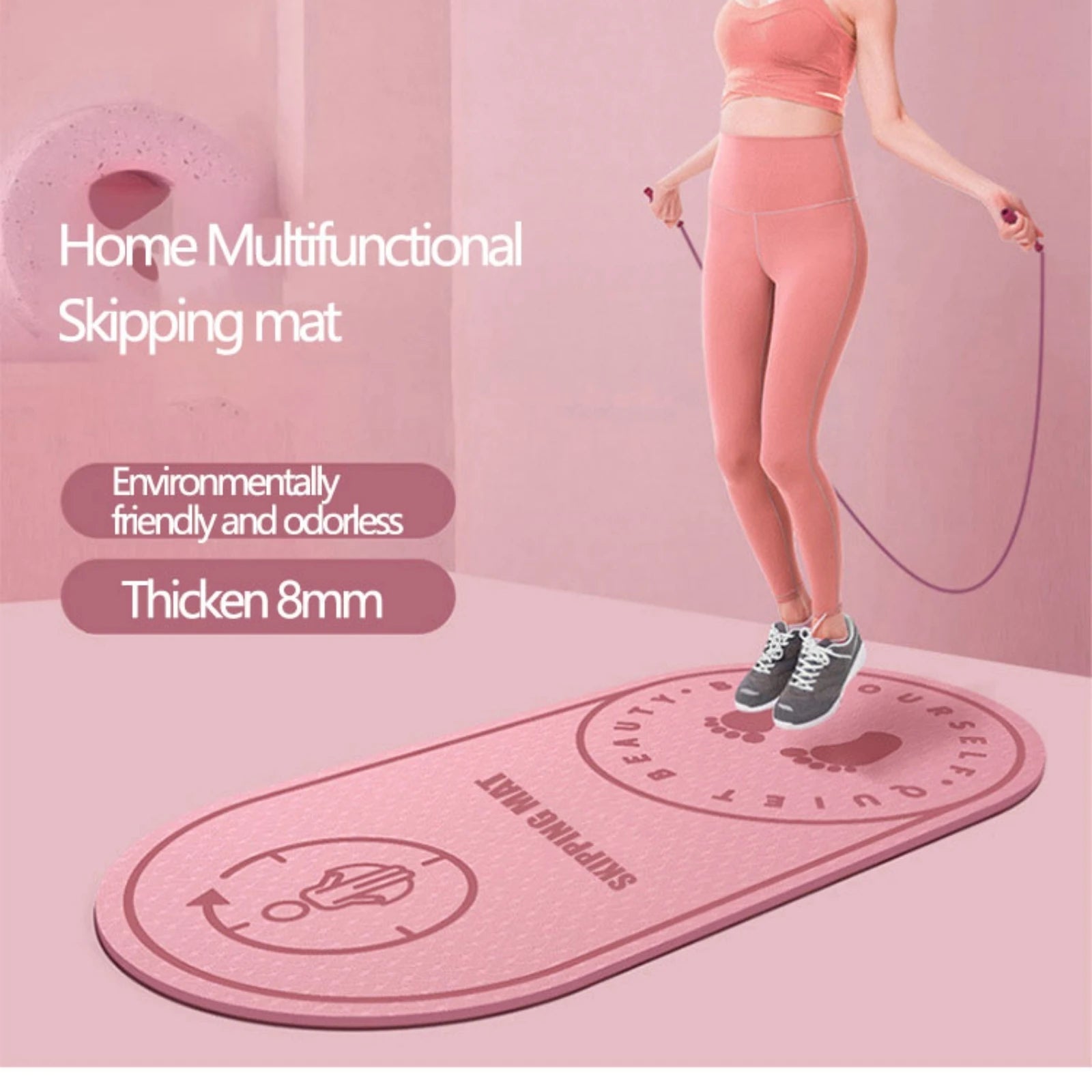 Anti-Noise Jump Rope & Yoga Mat – High-Density Shock Absorption TPE Exercise Pad for Home Gym & Quiet Workouts (8mm Thick) - Ironwearpro