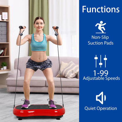 Full Body Vibration Plate Exercise Machine – Smart Fitness Platform with Bluetooth Speakers, 99 Speed Levels & Remote Control (Red) - Ironwearpro