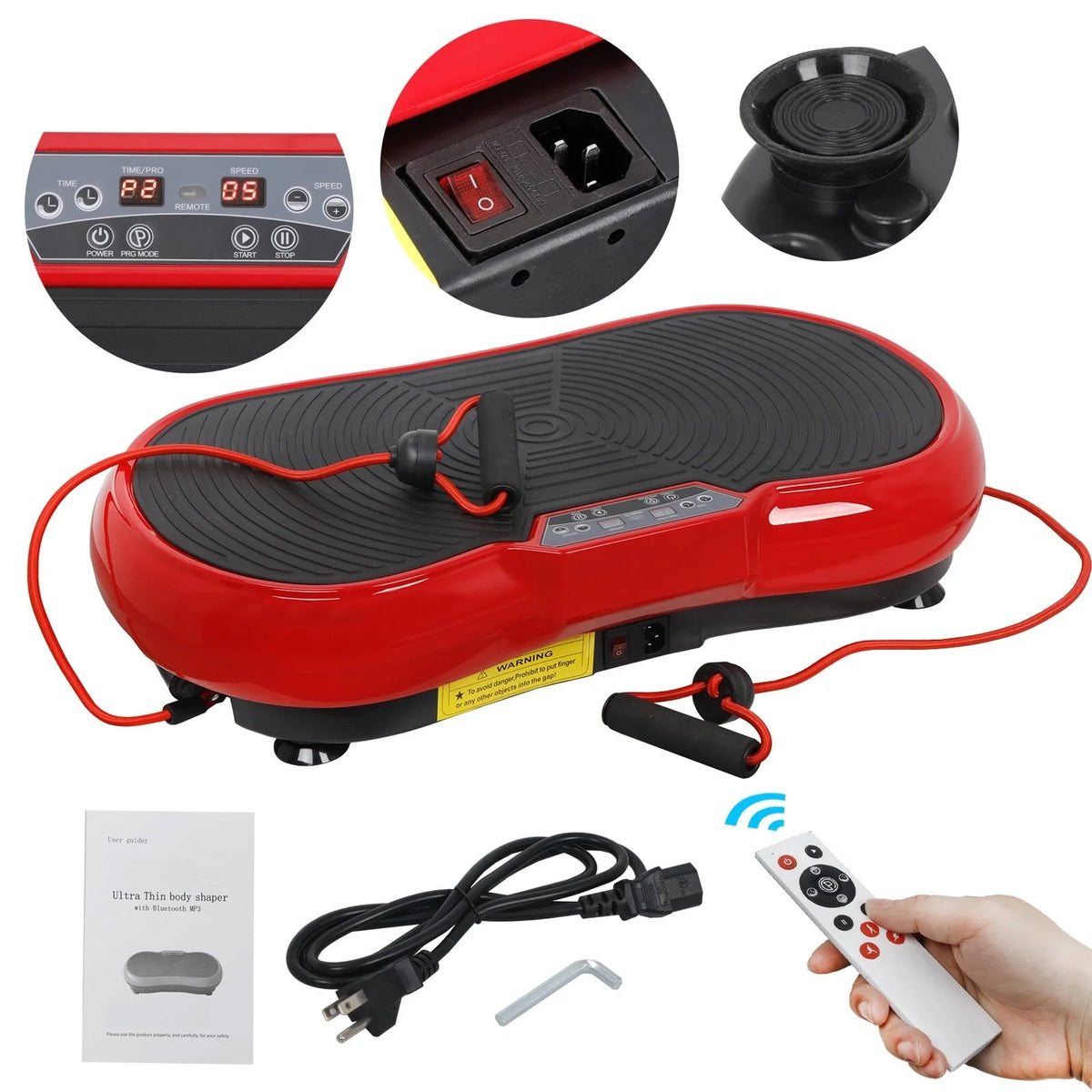 Full Body Vibration Plate Exercise Machine – Smart Fitness Platform with Bluetooth Speakers, 99 Speed Levels & Remote Control (Red) - Ironwearpro