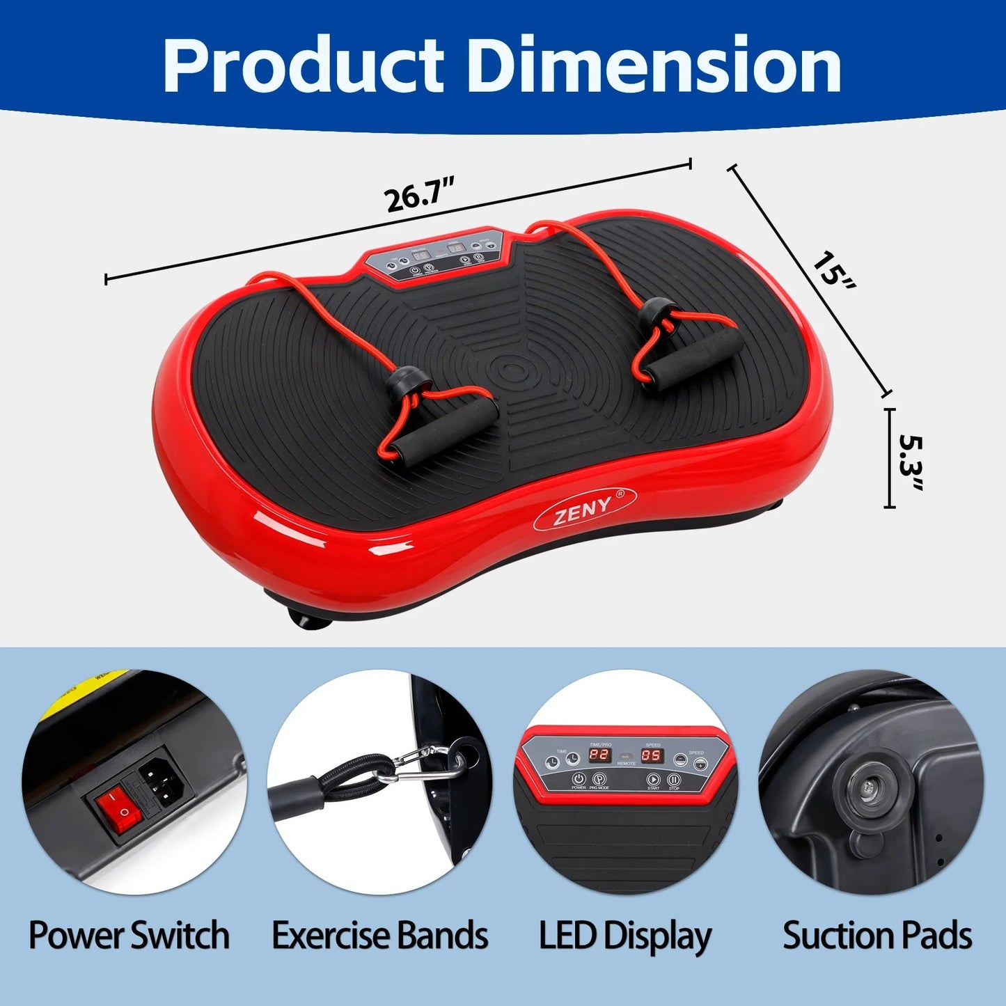 Full Body Vibration Plate Exercise Machine – Smart Fitness Platform with Bluetooth Speakers, 99 Speed Levels & Remote Control (Red) - Ironwearpro