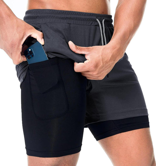 Men's 2-in-1 Running Workout Shorts – 7" Athletic Gym Shorts with Compression Liner & Phone Pocket - Ironwearpro
