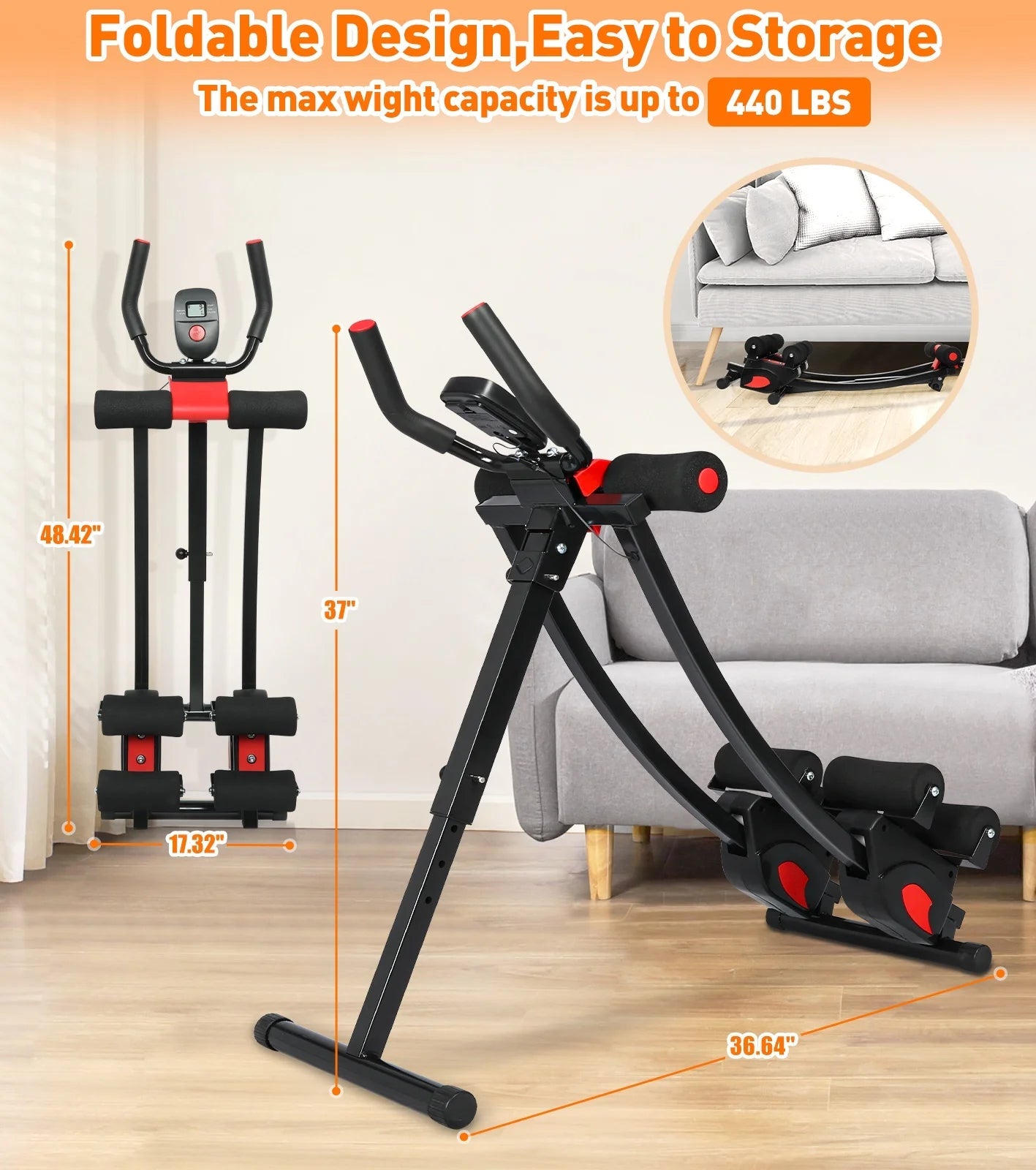 Multi-Functional Fitness Ab Machine – 4 Adjustable Resistance Levels Foldable Ab Trainer with Smart LCD Display (440lbs Capacity) - Ironwearpro