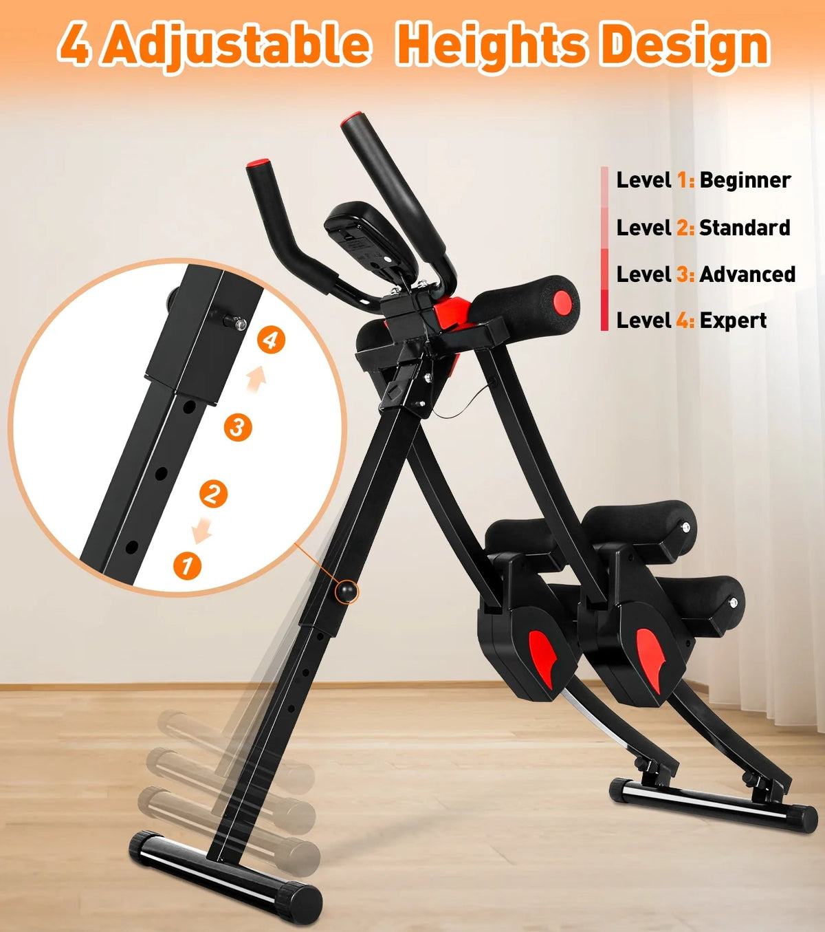 Multi-Functional Fitness Ab Machine – 4 Adjustable Resistance Levels Foldable Ab Trainer with Smart LCD Display (440lbs Capacity) - Ironwearpro