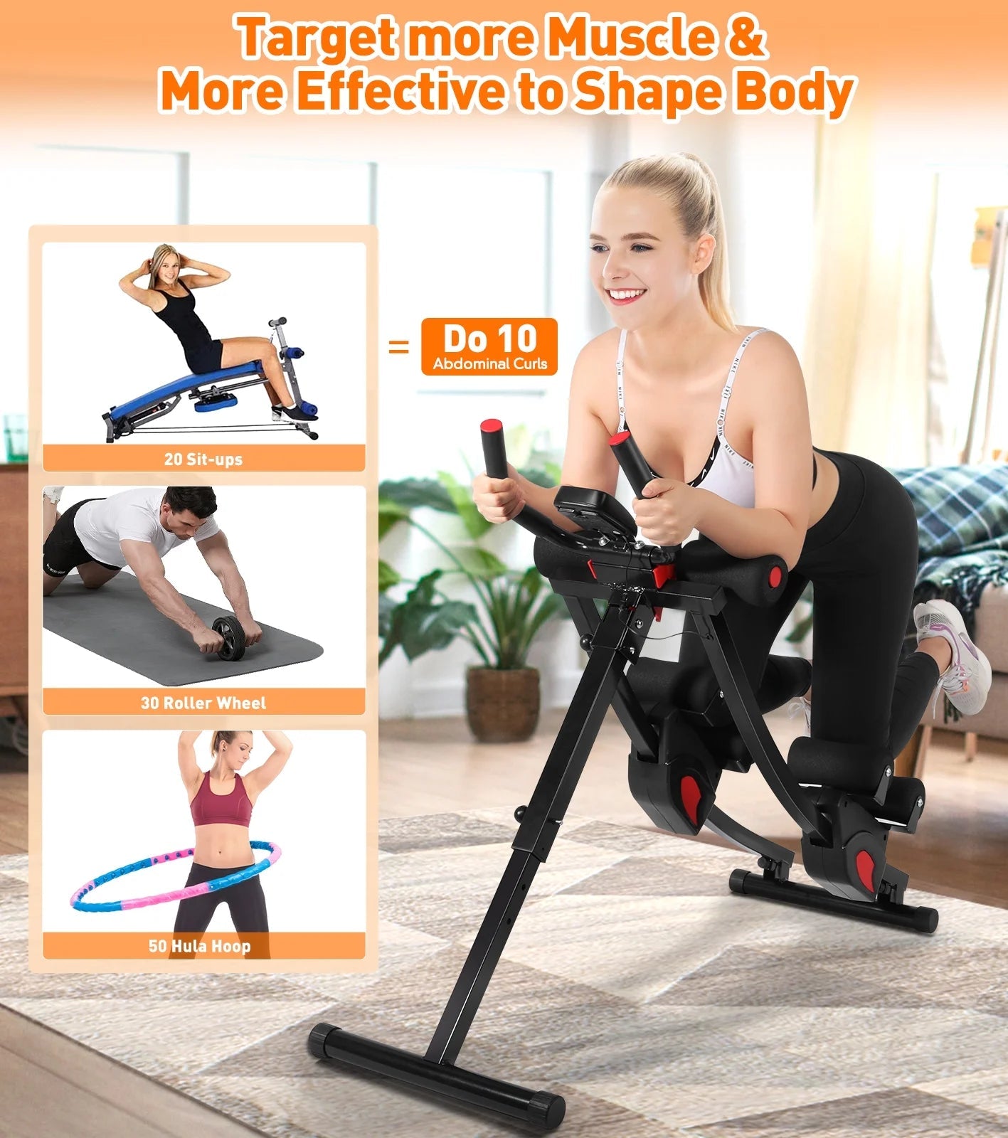 Multi-Functional Fitness Ab Machine – 4 Adjustable Resistance Levels Foldable Ab Trainer with Smart LCD Display (440lbs Capacity) - Ironwearpro
