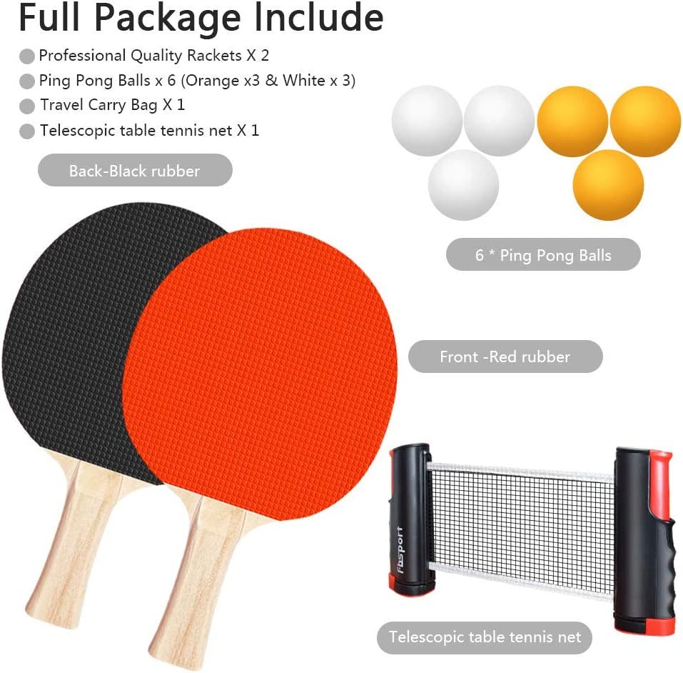 Portable Table Tennis Set – Retractable Ping Pong Net with 2 Premium Rackets, 6 Balls & Carry Bag for Indoor/Outdoor Games - Ironwearpro