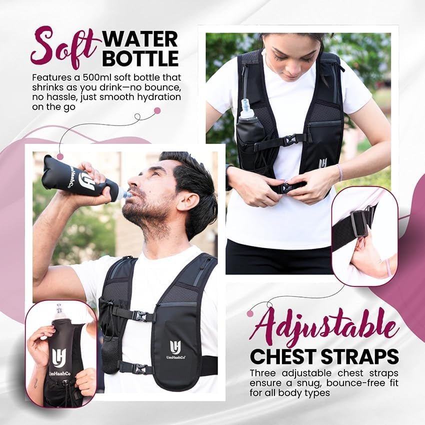 Premium Hydration Running Vest with 500ml Soft Bottle – Waterproof Phone Holder & Reflective Safety Vest for Unisex Jogging & Hiking - Ironwearpro