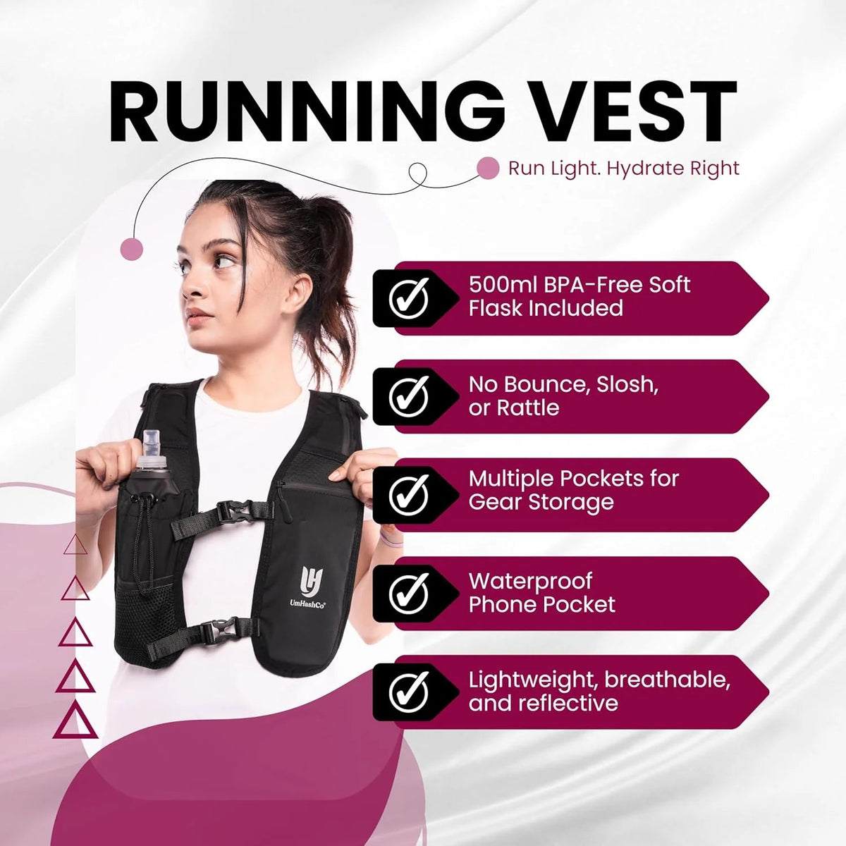 Premium Hydration Running Vest with 500ml Soft Bottle – Waterproof Phone Holder & Reflective Safety Vest for Unisex Jogging & Hiking - Ironwearpro