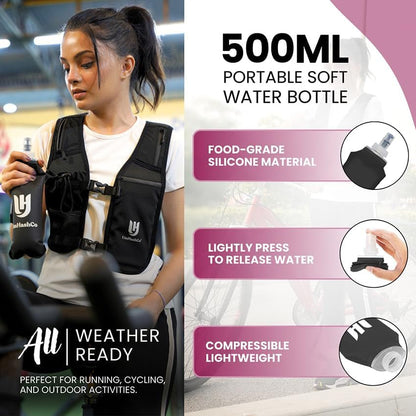 Premium Hydration Running Vest with 500ml Soft Bottle – Waterproof Phone Holder & Reflective Safety Vest for Unisex Jogging & Hiking - Ironwearpro