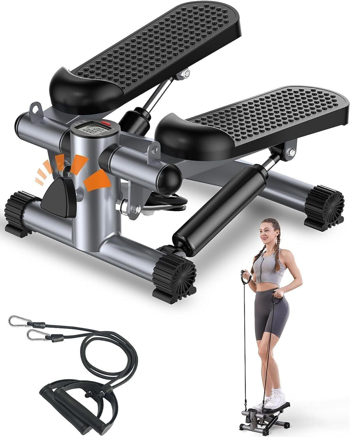 Premium Mini Stepper Machine with Resistance Bands – Compact Home Cardio Workout Station with LCD Digital Monitor - Ironwearpro