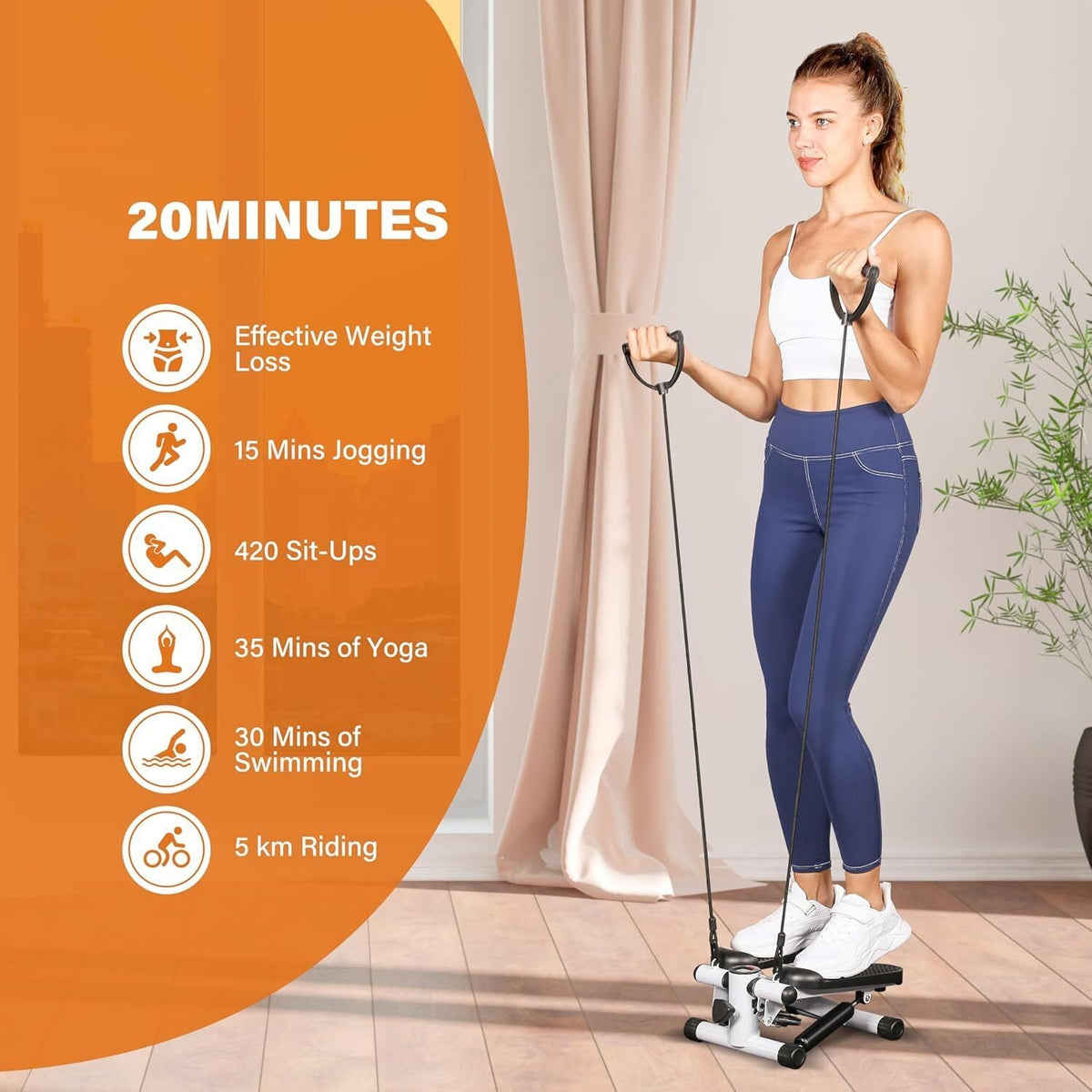 Premium Mini Stepper Machine with Resistance Bands – Compact Home Cardio Workout Station with LCD Digital Monitor - Ironwearpro