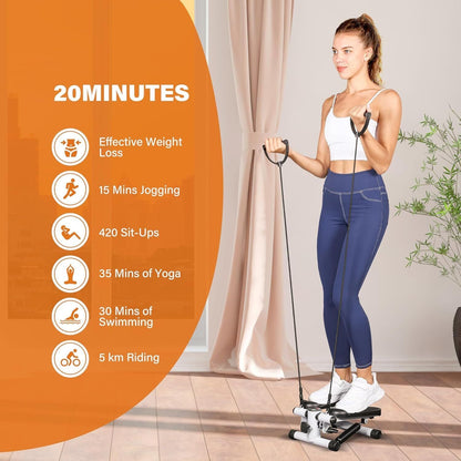 Premium Mini Stepper Machine with Resistance Bands – Compact Home Cardio Workout Station with LCD Digital Monitor - Ironwearpro