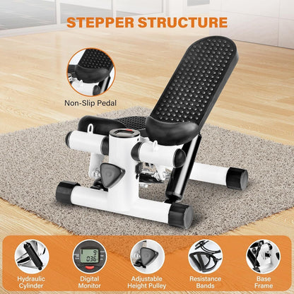 Premium Mini Stepper Machine with Resistance Bands – Compact Home Cardio Workout Station with LCD Digital Monitor - Ironwearpro