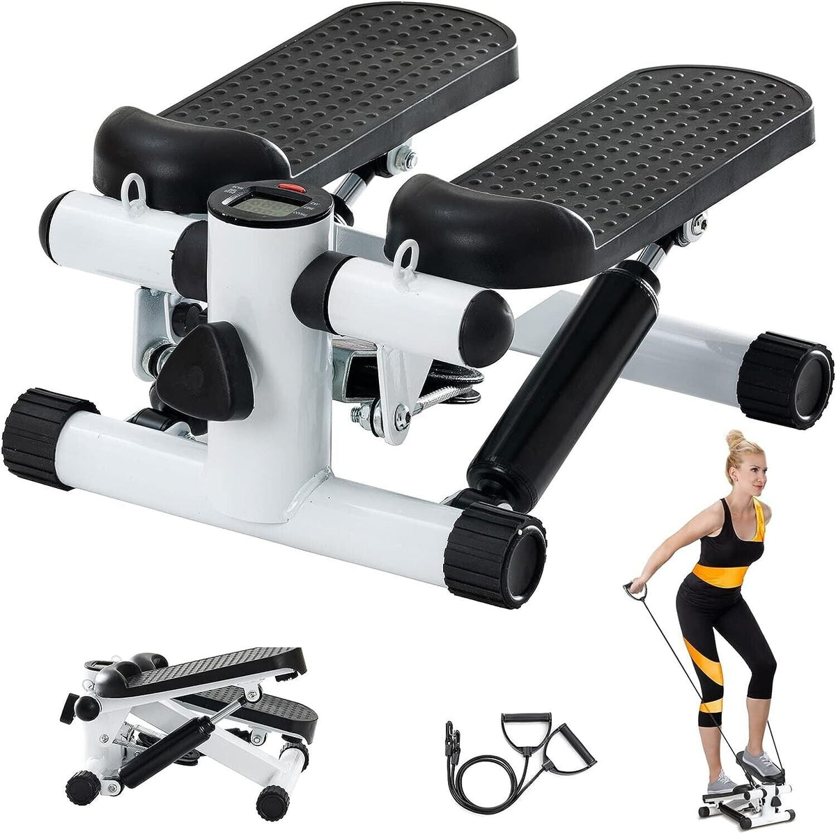 Premium Mini Stepper Machine with Resistance Bands – Compact Home Cardio Workout Station with LCD Digital Monitor - Ironwearpro