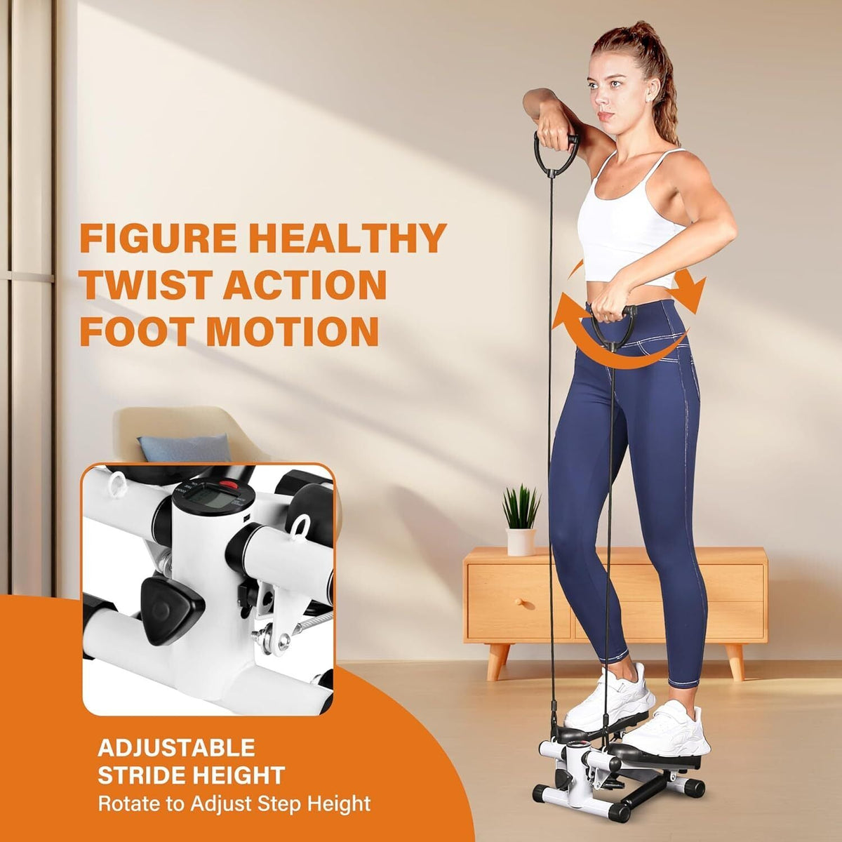 Premium Mini Stepper Machine with Resistance Bands – Compact Home Cardio Workout Station with LCD Digital Monitor - Ironwearpro