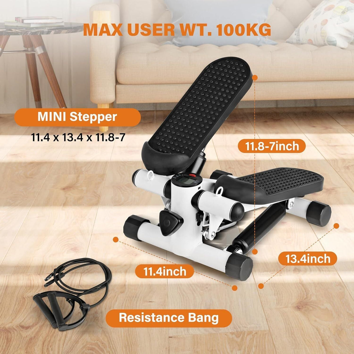 Premium Mini Stepper Machine with Resistance Bands – Compact Home Cardio Workout Station with LCD Digital Monitor - Ironwearpro