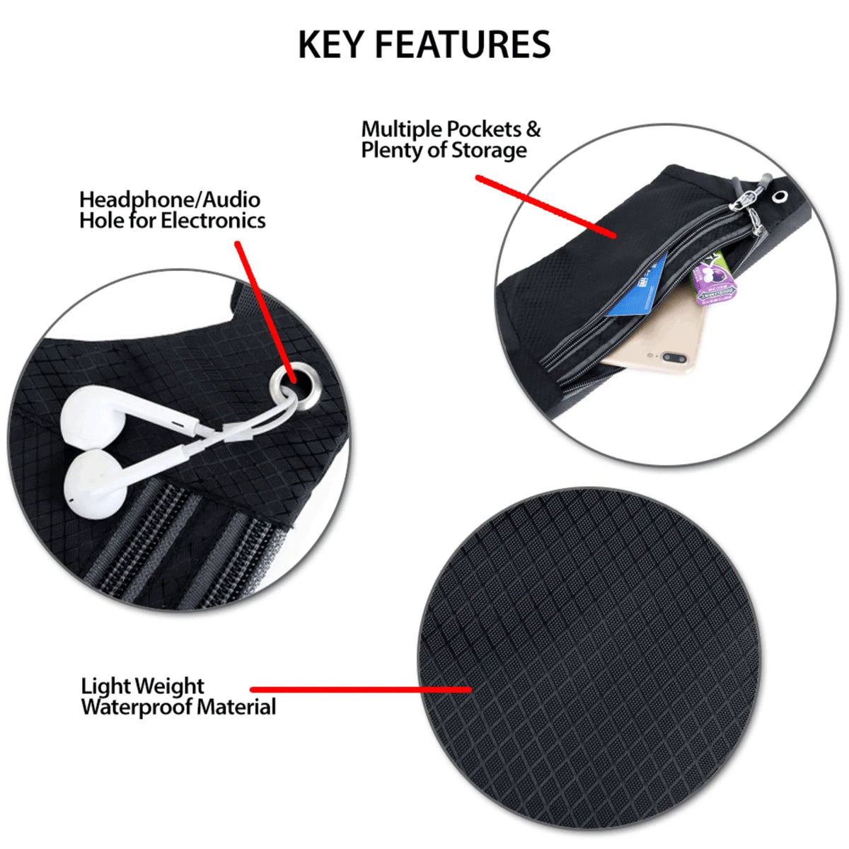 Premium Waterproof Running Waist Pack – Adjustable Sports Fanny Pack with Headphone Jack for Jogging, Hiking & Travel - Ironwearpro