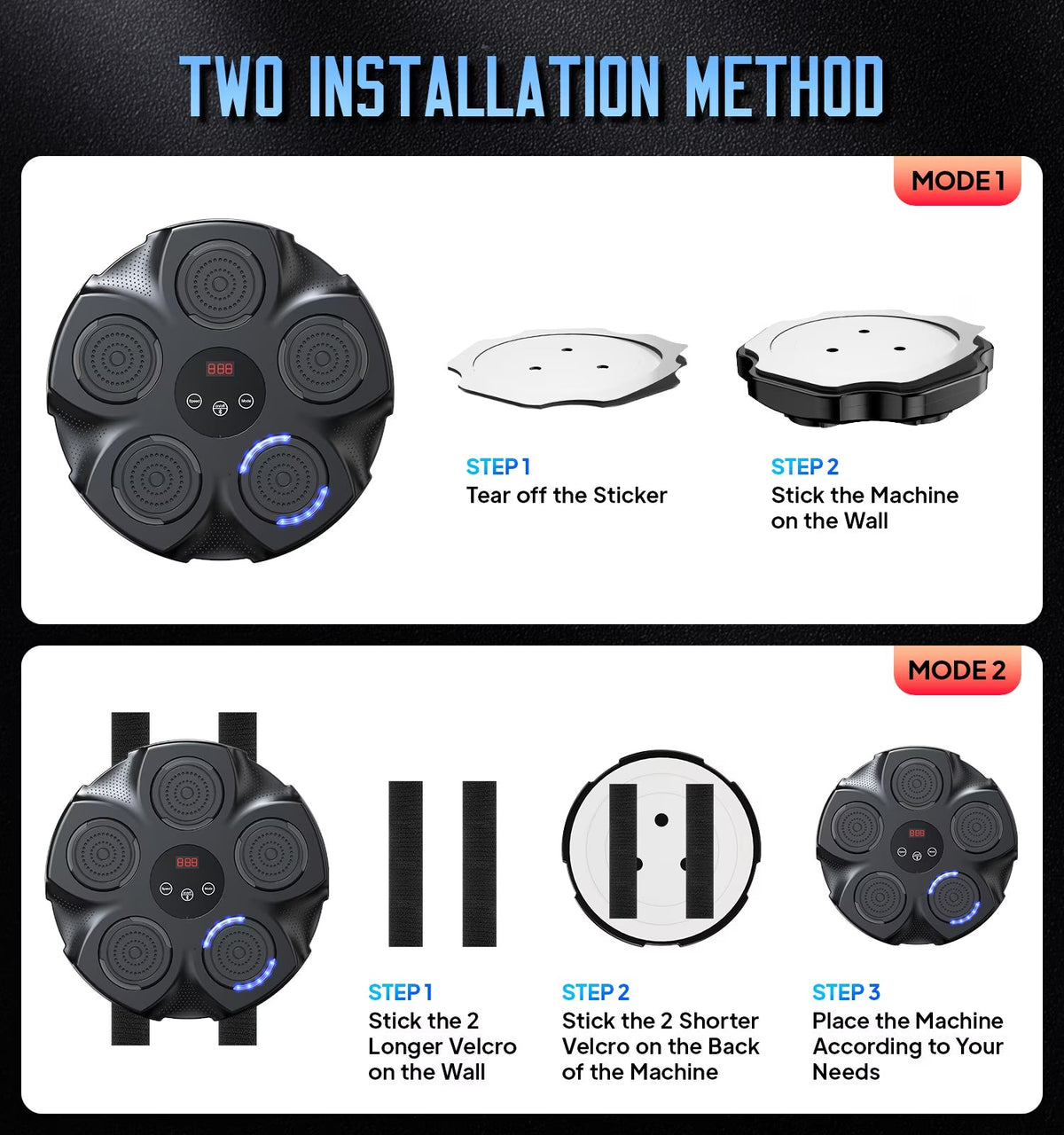 Professional Smart Music Boxing Machine with Gloves – Wall-Mounted Bluetooth Trainer with 10 Modes & 9 Speed Settings - Ironwearpro