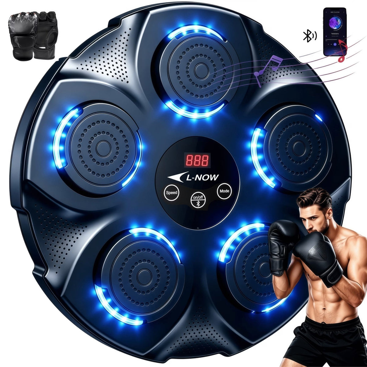 Professional Smart Music Boxing Machine with Gloves – Wall-Mounted Bluetooth Trainer with 10 Modes & 9 Speed Settings - Ironwearpro