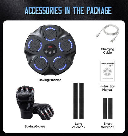 Professional Smart Music Boxing Machine with Gloves – Wall-Mounted Bluetooth Trainer with 10 Modes & 9 Speed Settings - Ironwearpro