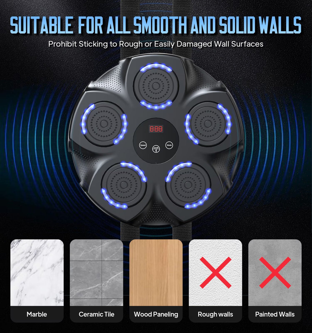 Professional Smart Music Boxing Machine with Gloves – Wall-Mounted Bluetooth Trainer with 10 Modes & 9 Speed Settings - Ironwearpro