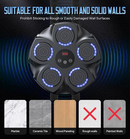 Professional Smart Music Boxing Machine with Gloves – Wall-Mounted Bluetooth Trainer with 10 Modes & 9 Speed Settings - Ironwearpro