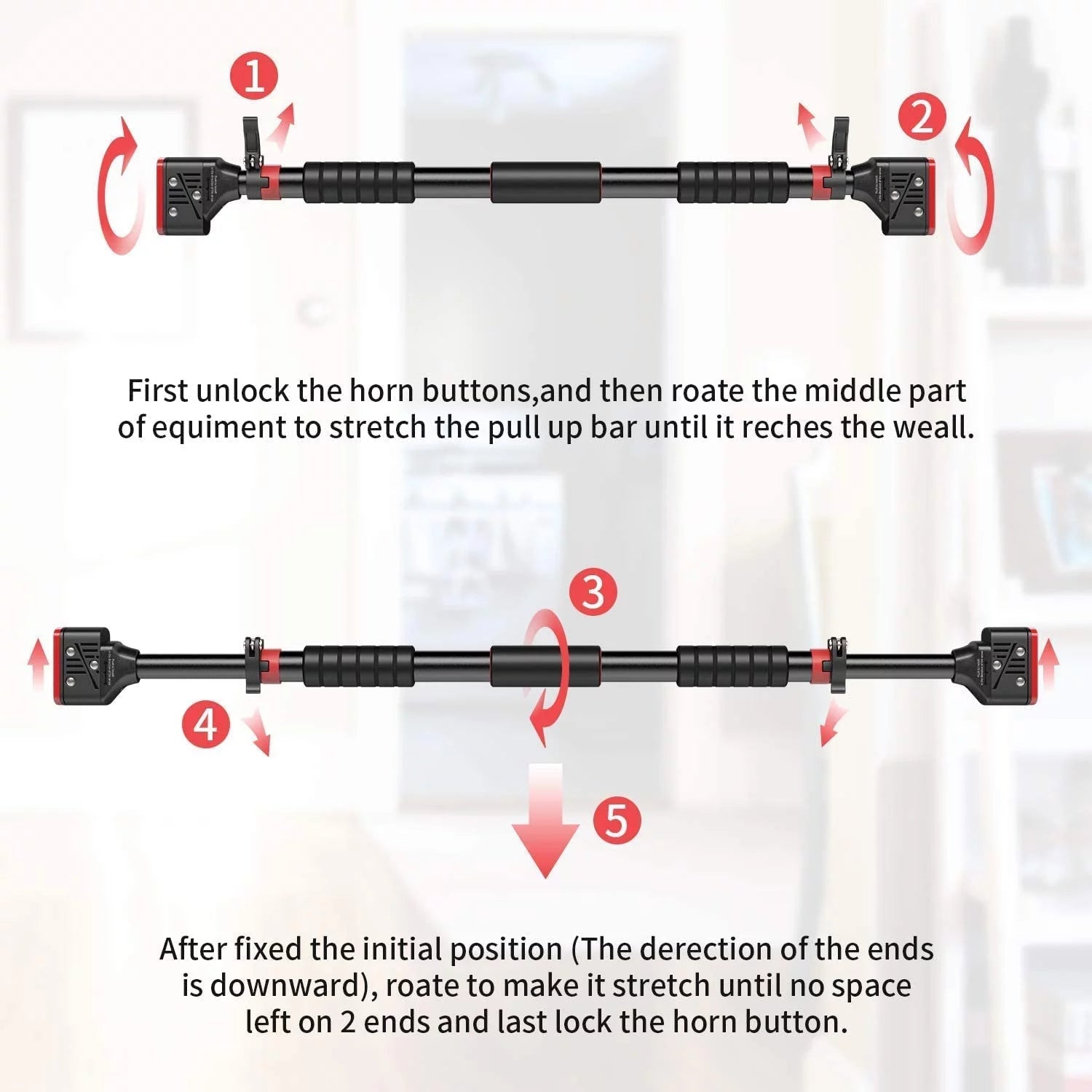 Screwless No-Drill Pull-Up Bar for Doorway – Heavy Duty Press-Fit Chin-Up Bar for Home Gym (Adjustable 28"-36") - Ironwearpro
