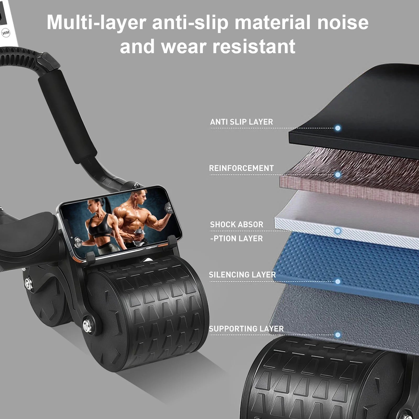 Smart Ab Abdominal Roller Wheel with Timer & Elbow Support – Automatic Rebound Core Workout Roller for Home Gym (Black) - Ironwearpro