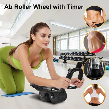 Smart Ab Abdominal Roller Wheel with Timer & Elbow Support – Automatic Rebound Core Workout Roller for Home Gym (Black) - Ironwearpro