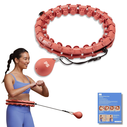 Smart Adjustable Fitness Hoop with 1kg Weighted Ball – Non-Drop Infinite Hula Hoop for Core Toning & Weight Loss (Coral) - Ironwearpro
