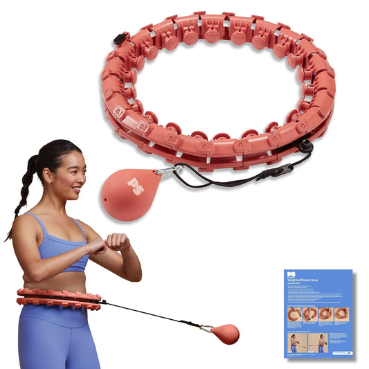 Smart Adjustable Fitness Hoop with 1kg Weighted Ball – Non-Drop Infinite Hula Hoop for Core Toning & Weight Loss (Coral) - Ironwearpro