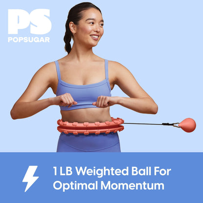Smart Adjustable Fitness Hoop with 1kg Weighted Ball – Non-Drop Infinite Hula Hoop for Core Toning & Weight Loss (Coral) - Ironwearpro
