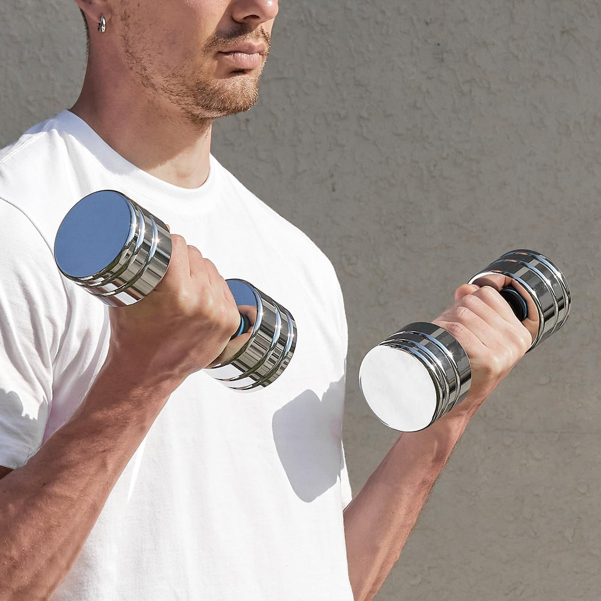 Ultra-Compact Adjustable Steel Dumbbell – Space-Saving Chrome Free Weights with Foam Handles for Home Gym (Choice of Size) - Ironwearpro