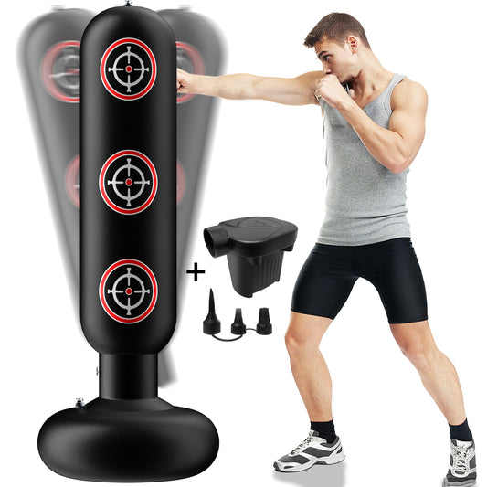 WITHSTAR Heavy Punching Bag with Stand Adults Teens 63" Freestanding Punching Bag with Electric Air PumpStanding Inflatable Boxing Bag(Black) - Ironwearpro