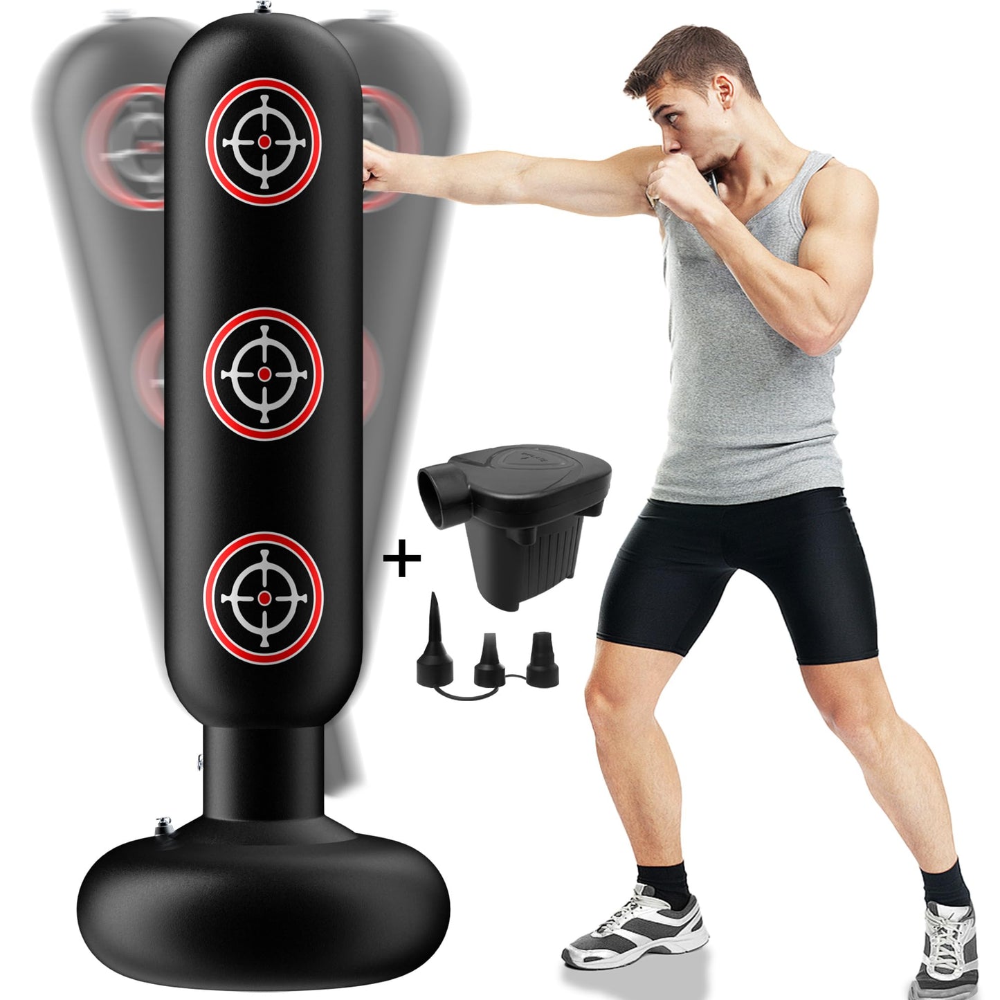 WITHSTAR Heavy Punching Bag with Stand Adults Teens 63" Freestanding Punching Bag with Electric Air PumpStanding Inflatable Boxing Bag(Black) - Ironwearpro